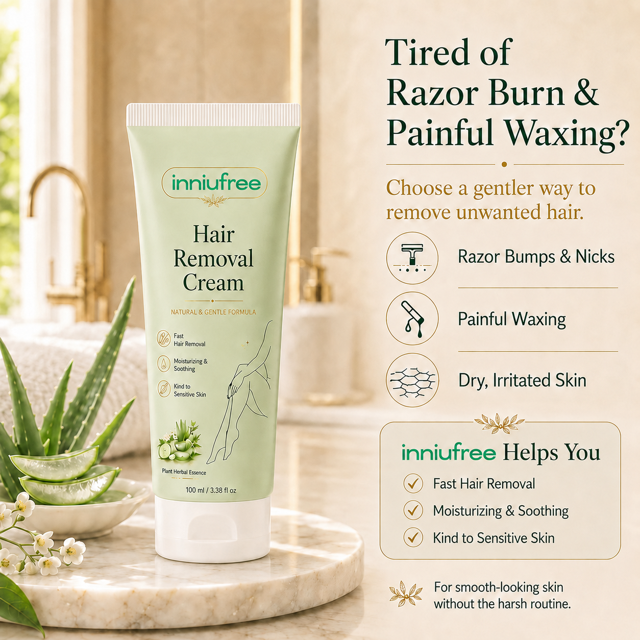 Inniufree™ Natural Gentle Hair Removal Cream | For Women & Men, Sensitive Skin